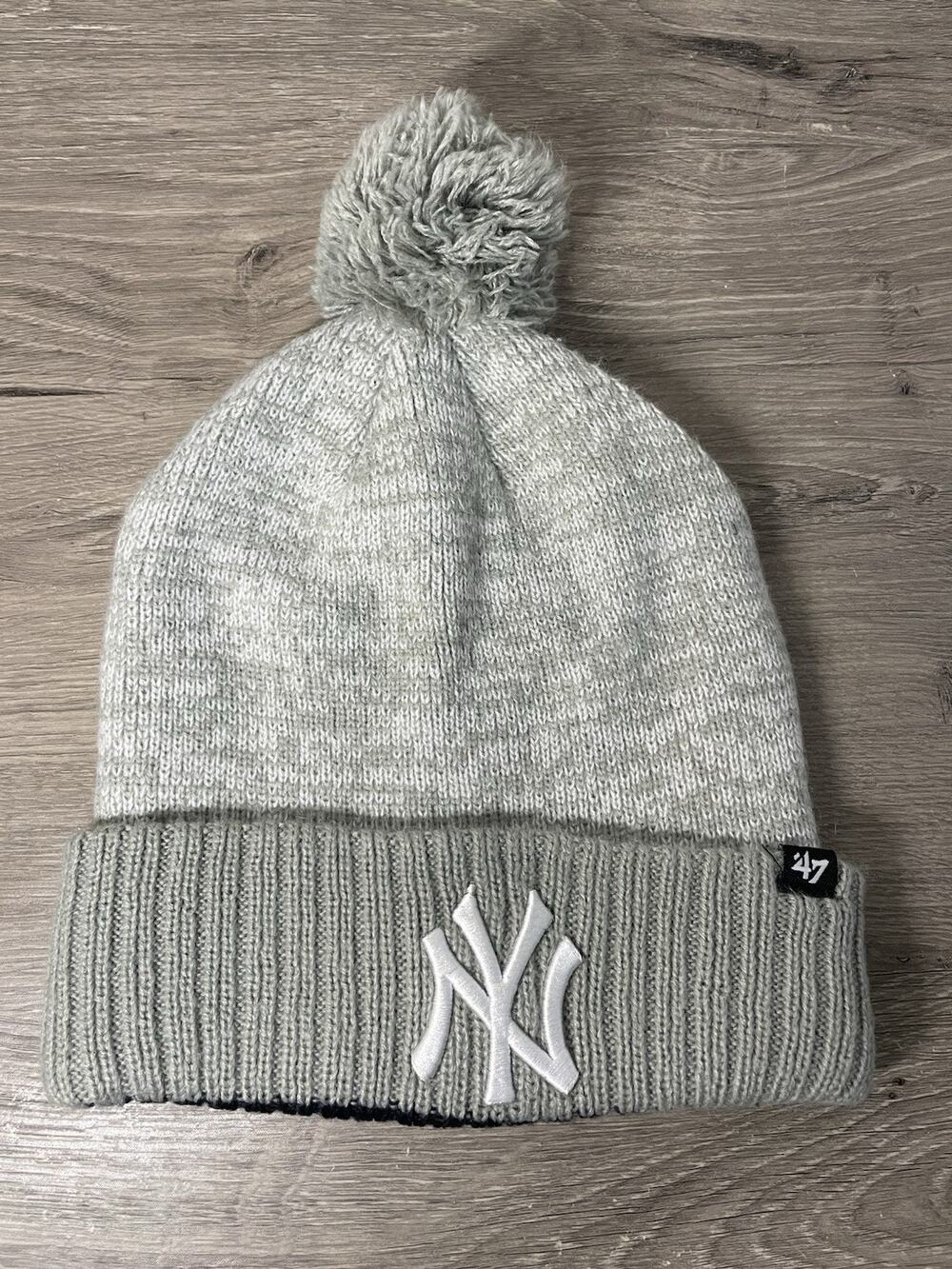 New York Yankees '47 Brand Grey Cuffed Pom Knit Beanie Beanie Hat MLB OSFM